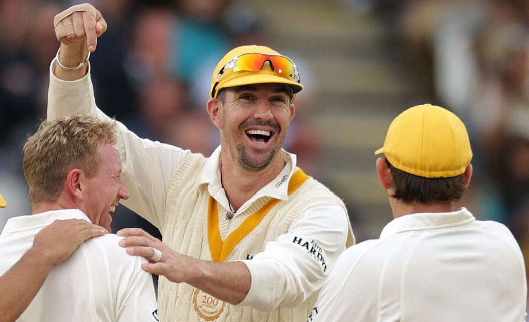 Kevin Pietersen celebrating with his team-mates during the 200th anniversary match between MCC and the Rest of the World at Lord's.