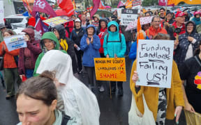 Protesters gather in Auckland amid nationwide protests against changes to pay equity laws.