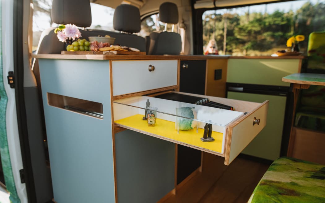 Vallery interior - campervan doubling as art gallery