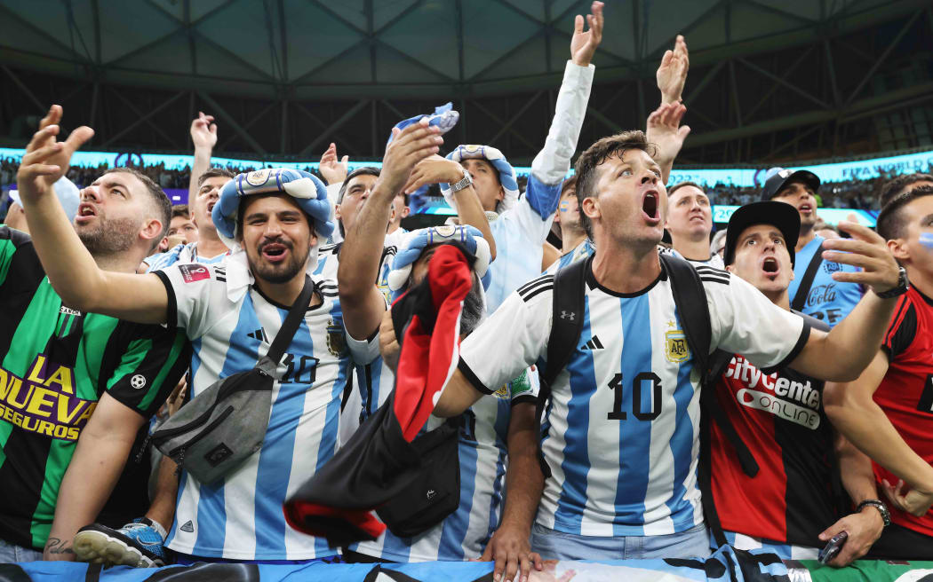 Fans show their support during the FIFA World Cup Qatar 2022 Group C match between Argentina and Mexico at Lusail Stadium on 26 November, 2022 in Lusail City, Qatar.
