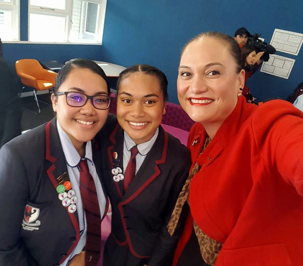Carmel Sepuloni with students