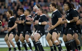 The All Blacks perform the Haka meeting Australia in a Bledisloe Cup match in Dunedin last October.