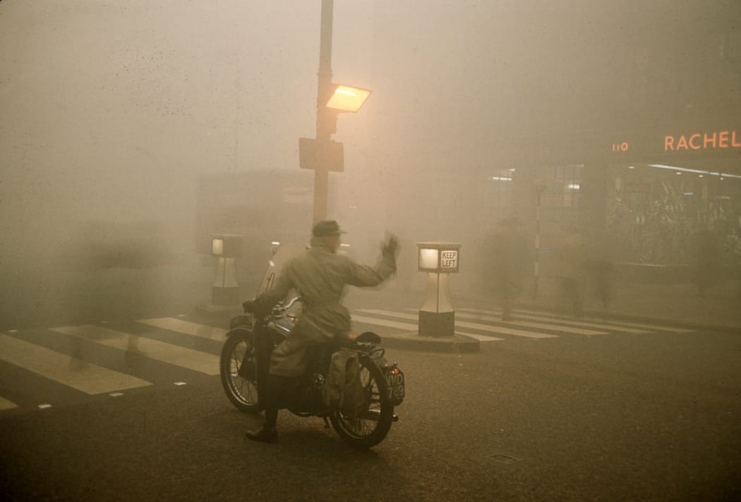 Subject: Man on motorcycle trying to drive in fog. London, UK 1952
Photographer- Carl Mydans
Time Inc Owned
Merlin-1200490