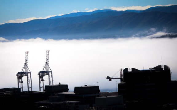 Dense fog blankets Wellington Harbour on 31 March 2022.