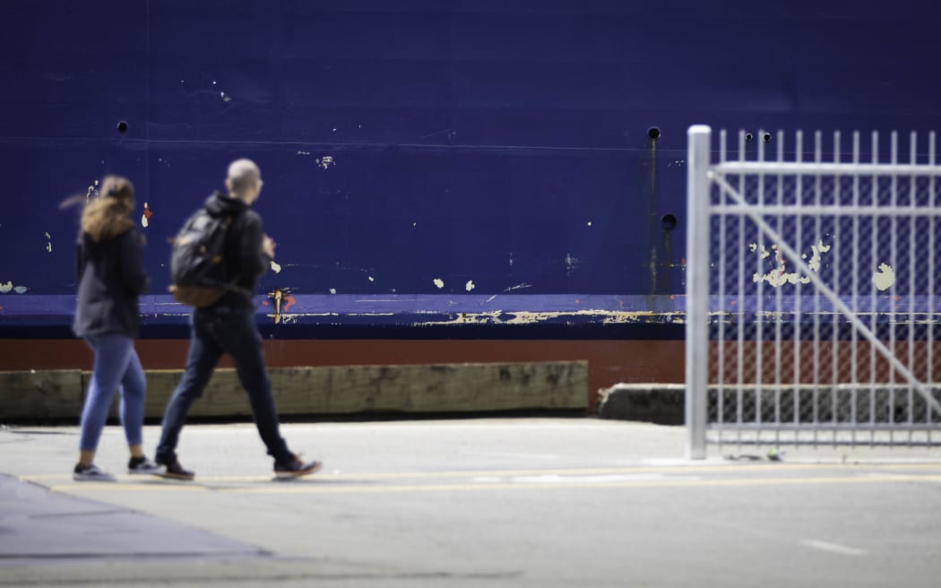 A Bluebridge Cook Strait Ferry has a small hole in its hull after it hit a wharf in Wellington on 8 November, 2023.