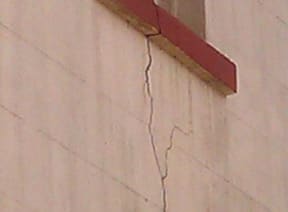 A crack has appeared on the building.