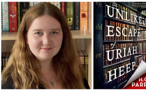 H. G.Parry and the cover of her novel "The Unlikely Escape of Uriah Heep"