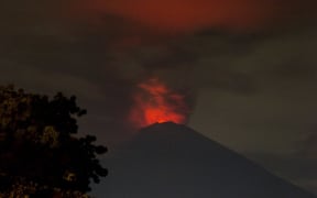 Mount Agung volcano erupting.