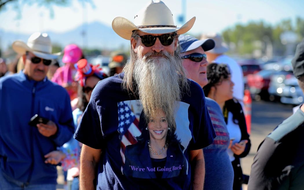 Scenes outside a Kamala Harris rally in Phoenix, Arizona.