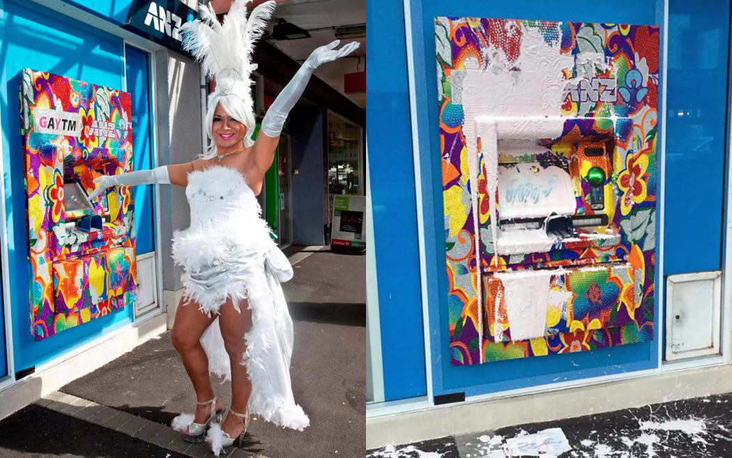 The ATM machine before and after the attack.