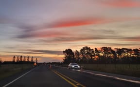 A stretch of highway south of Masterton at sunset.