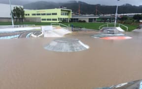 Flooding at a Porirua skate park.