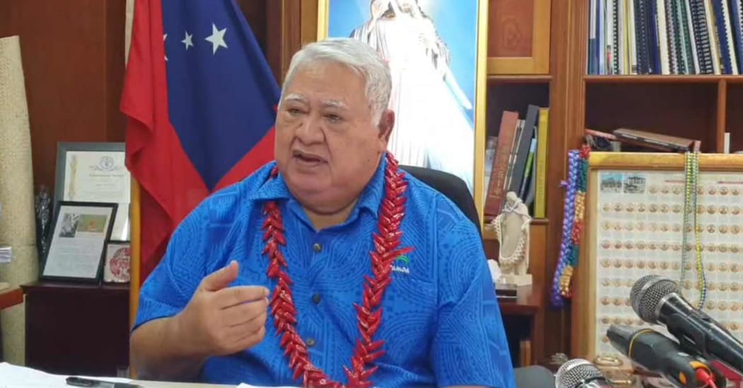 Samoa's caretaker prime minister and HRPP party leader Tuila'epa Sa'ilele Malielegaoi holds a Facebook briefing, 25 May 2021.