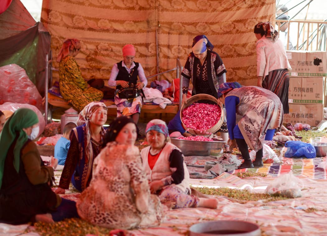 People making rose jam in Hotan Prefecture, northwest China's Xinjiang Uygur Autonomous Region on May 10, 2017.