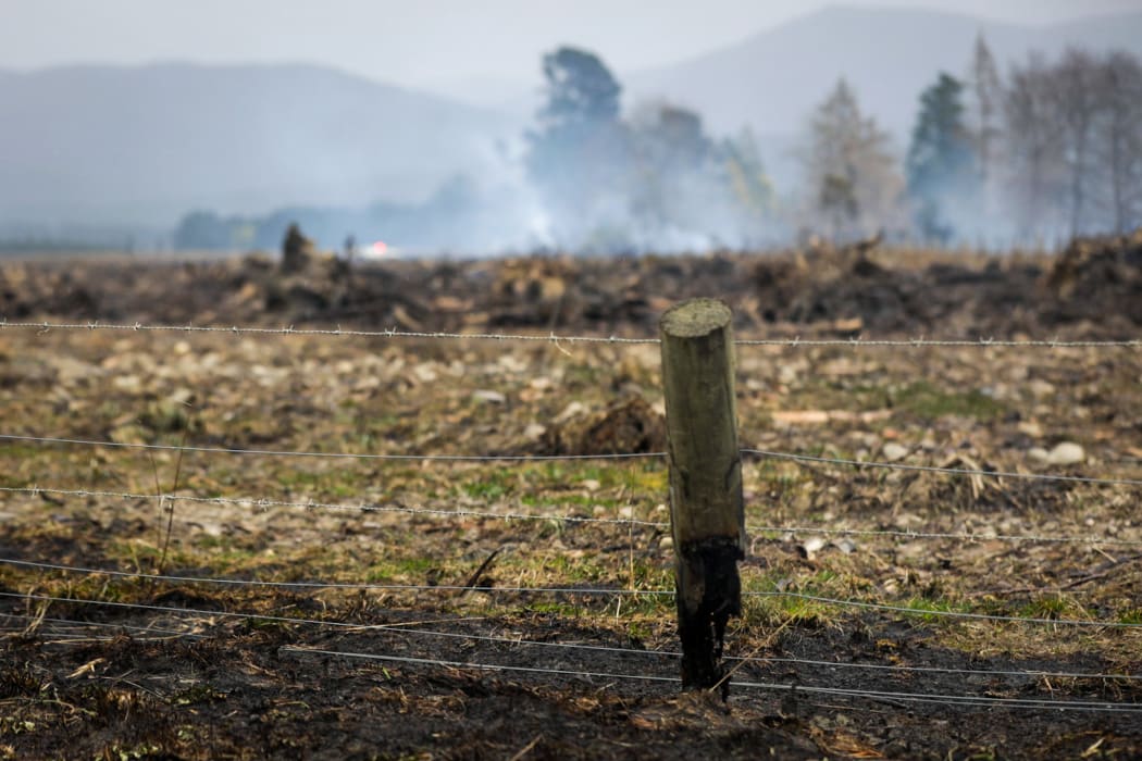 A fire fanned by strong winds in Birch Hill Road, Glentui, Canterbury.