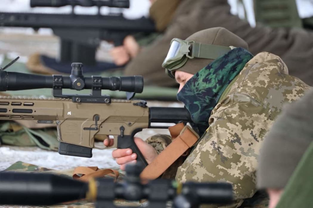 Image released by the Ukraine Ministry Defence Ministry shows Ukrainian soldiers carrying out combat training.