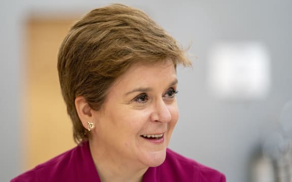 Scotland's First Minister Nicola Sturgeon meets young people who have been in care and their families during a visit to the Glenboig Life Centre in Glenbo, Coatbridge on February 18, 2022,