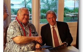 Samoan Prime Minister Tuilaepa Sailele Malielegaoi the New Zealand’s Deputy Prime Minister and Foreign Affairs Minister Winston Peters seals a a new Partnership Agreement at the end of the talks in Wellington this week.