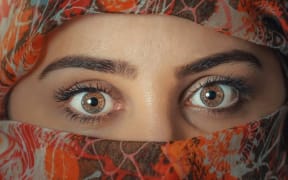 woman in hijab - close up eyes