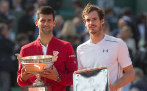 Novak Djokovic (L) and Andy Murray after a French Open final in Paris.