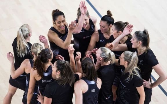 Silver Ferns huddle during the 2016 Netball Quad Series match between Australia and New Zealand