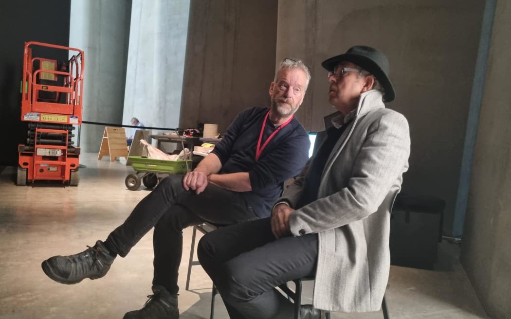 John Matthews, right, and Bruce Aitken of the Len Lye Foundation.