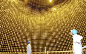 Super Kamioka Gravitational Wave Detector( KAGRA) is unveiled to media in Hida, Gifu Prefecture on April 7, 2006. A huge tunnel dug deep underground as part of a project to directly detect gravitational waves has been revealed to the media by the University. (The Yomiuri Shimbun)