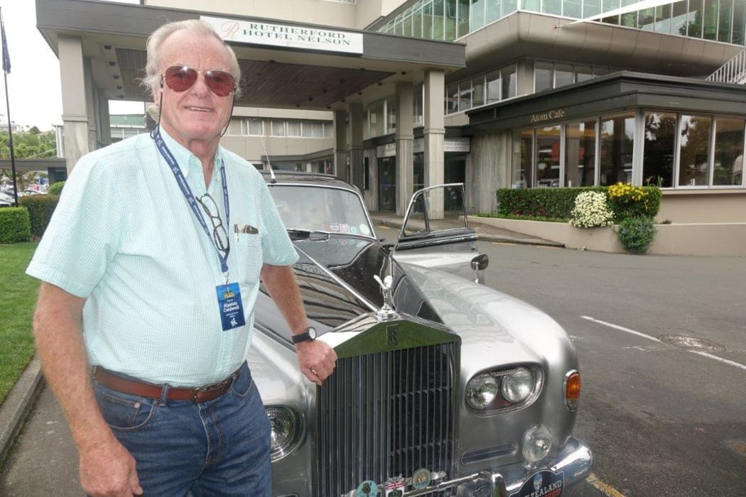 Alastair Caldwell and his mother travel in style in a 1963 Rolls Royce silver cloud.