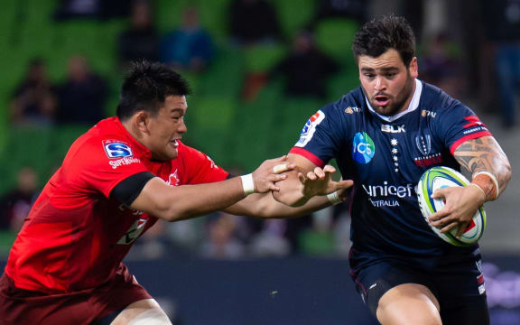 New Highlanders signing Jermaine Ainsley playing for the Melbourne Rebels against the Sunwolves in 2019.