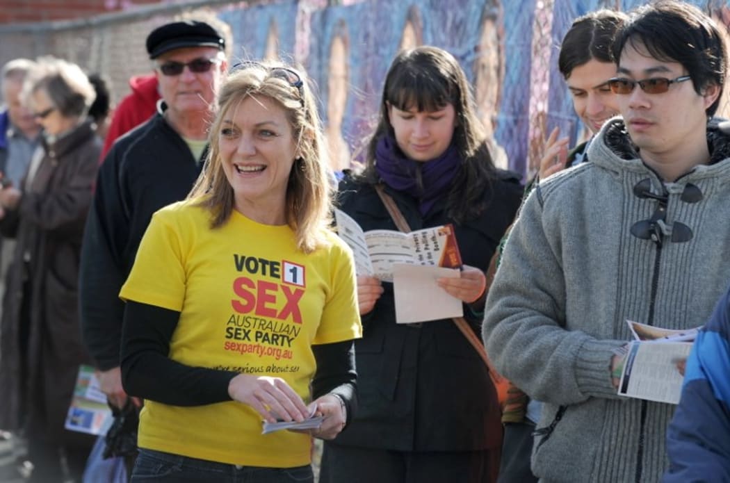 Fiona Patten campaigning for the Australian Sex Party candidate in the Melbourne suburb of Essendon in 2010.