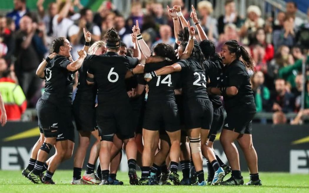 The Black Ferns celebrate their World Cup win over defending champions England on Sunday - the fifth time they've won the title.