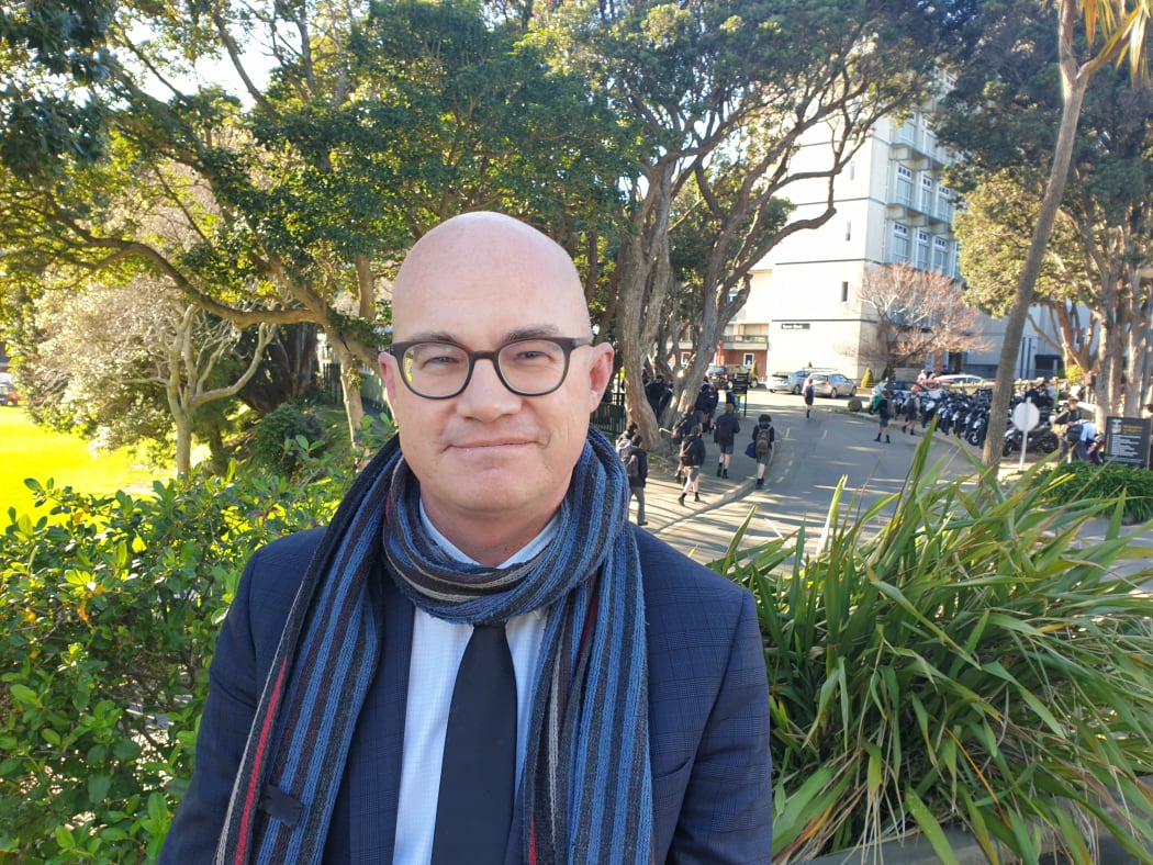 Wellington College principal Gregor Fountain as boys return to the school this morning.
