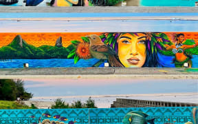 Mural on Rarotonga's seawall by the airport is yet to be fully completed