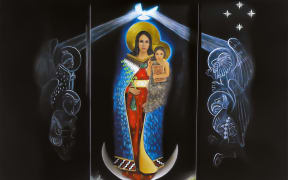 Ko Hāta Maria, te Matua Wahine o te Atua (Holy Mary, Mother of God). Artist: Damien Walker (2021). Commissioned by NZCBC.