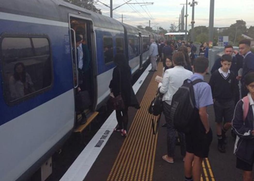 A platform full of people that could not fit on a full train, posted by @KateSearleNZ on the Transportblog twitter feed.
