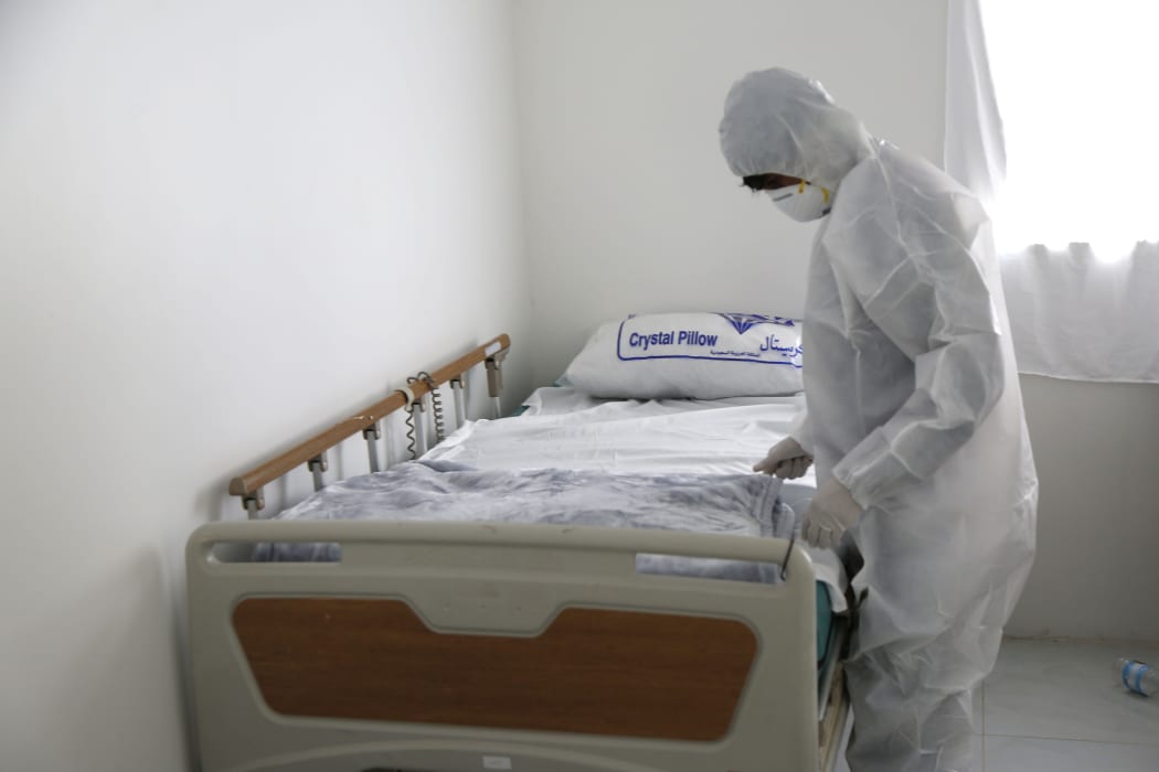 Officials establish a new department for coronavirus patients at Zaid Hospital within precautions against coronavirus (COVID-19) pandemic in Sanaa, Yemen on March 28, 2020.