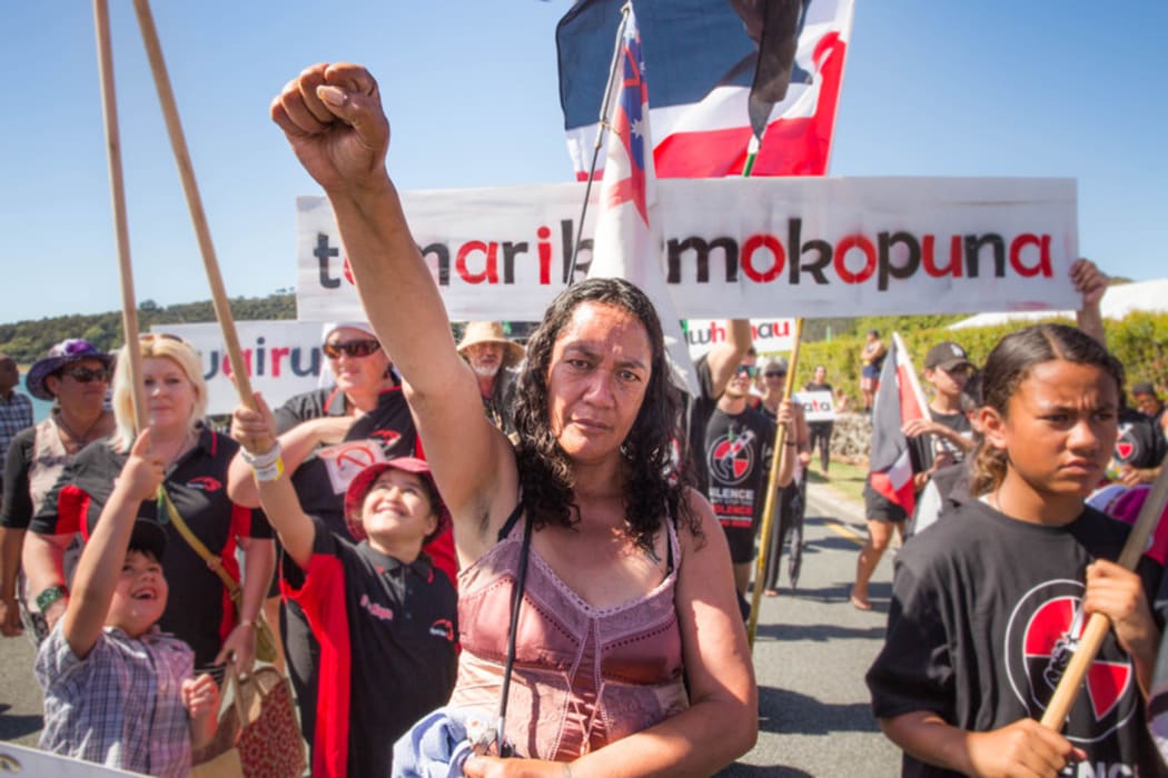 A hikoi arrived at Te Tii Marae, protesting methamphetamine. 5 February 2017