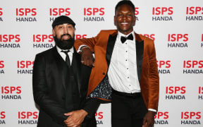 Eugene Bareman and Israel Adesanya.57th annual ISPS Handa Halberg Awards for sporting excellence by the Halberg Disability Sport Foundation. Spark Arena, Auckland, New Zealand. Thursday 13 February 2020