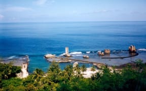 Abandoned port at Temao harbour, Makatea island, French Polynesia