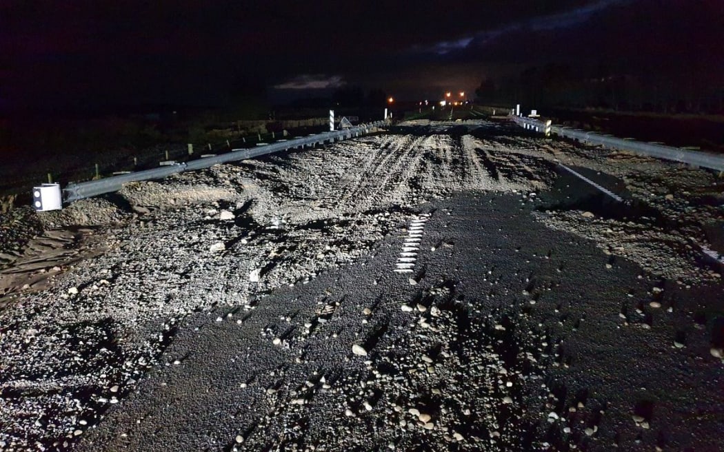 Debris deposits by the Hinds River on State highway one