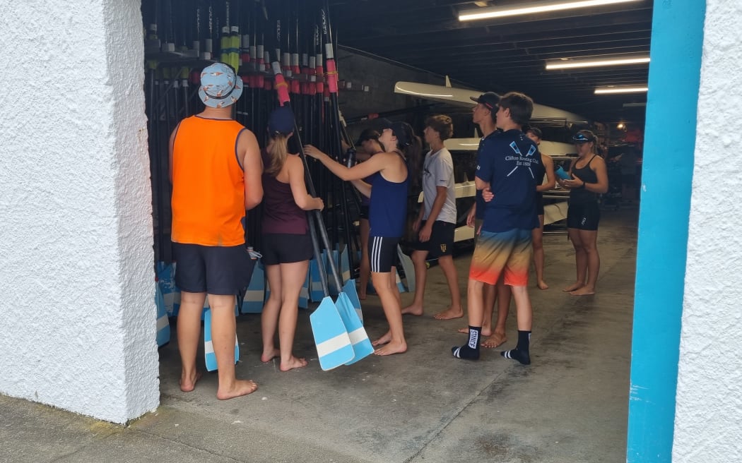 Crews get ready to take to the water at the Clifton Rowing Club in Waitara.