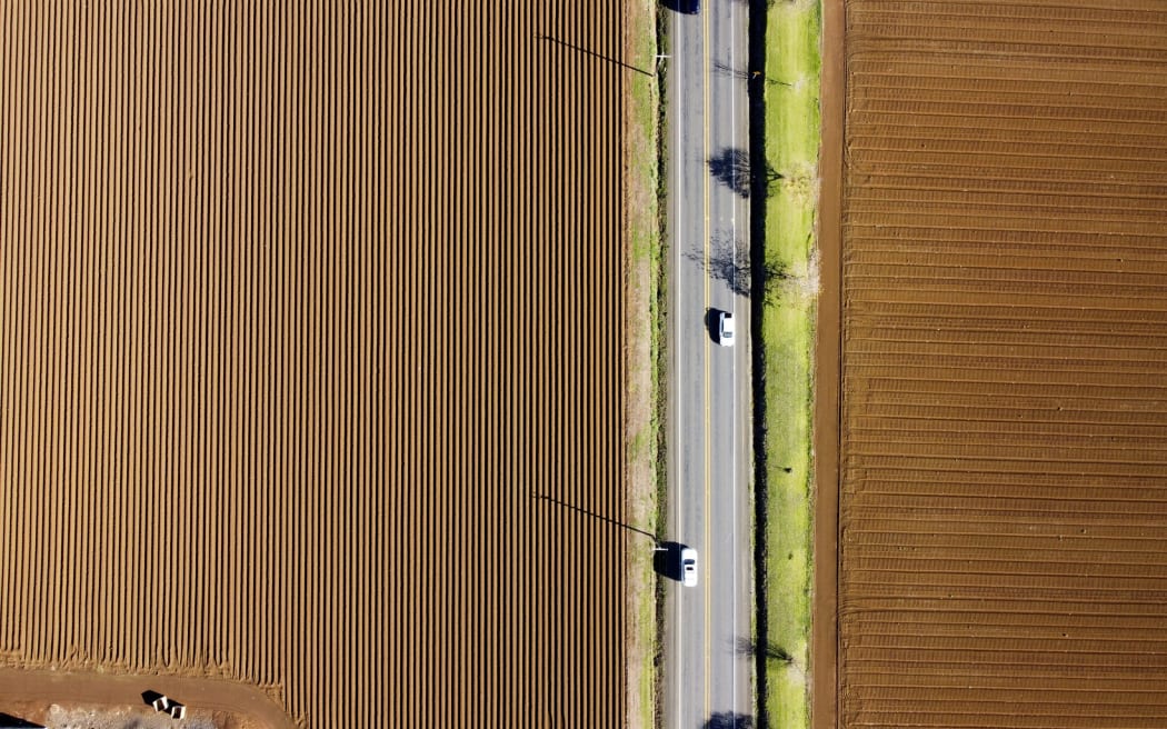 A bird’s eye view of some of the Pukekohe Hub’s prime land which is under pressure from urban sprawl.