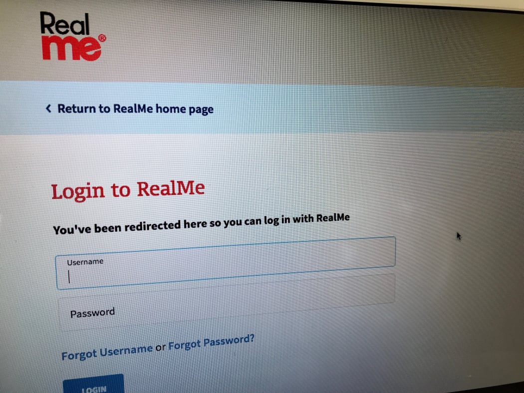 The government's RealMe login page.