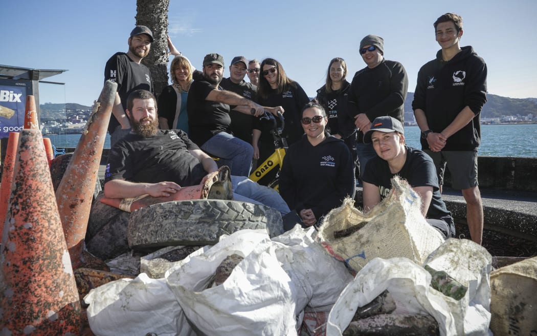 The Ghost Fishing NZ team with some of the rubbish cleared out of Oriental Bay on their recent dive