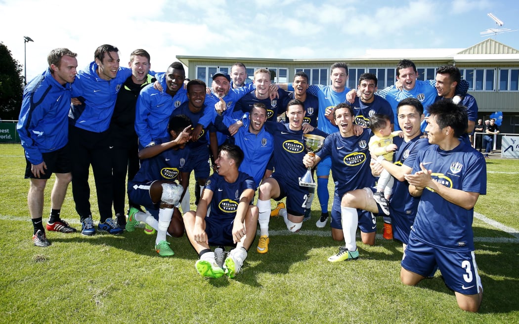 Auckland City FC celebrate their Charity Cup victory over Team Wellington