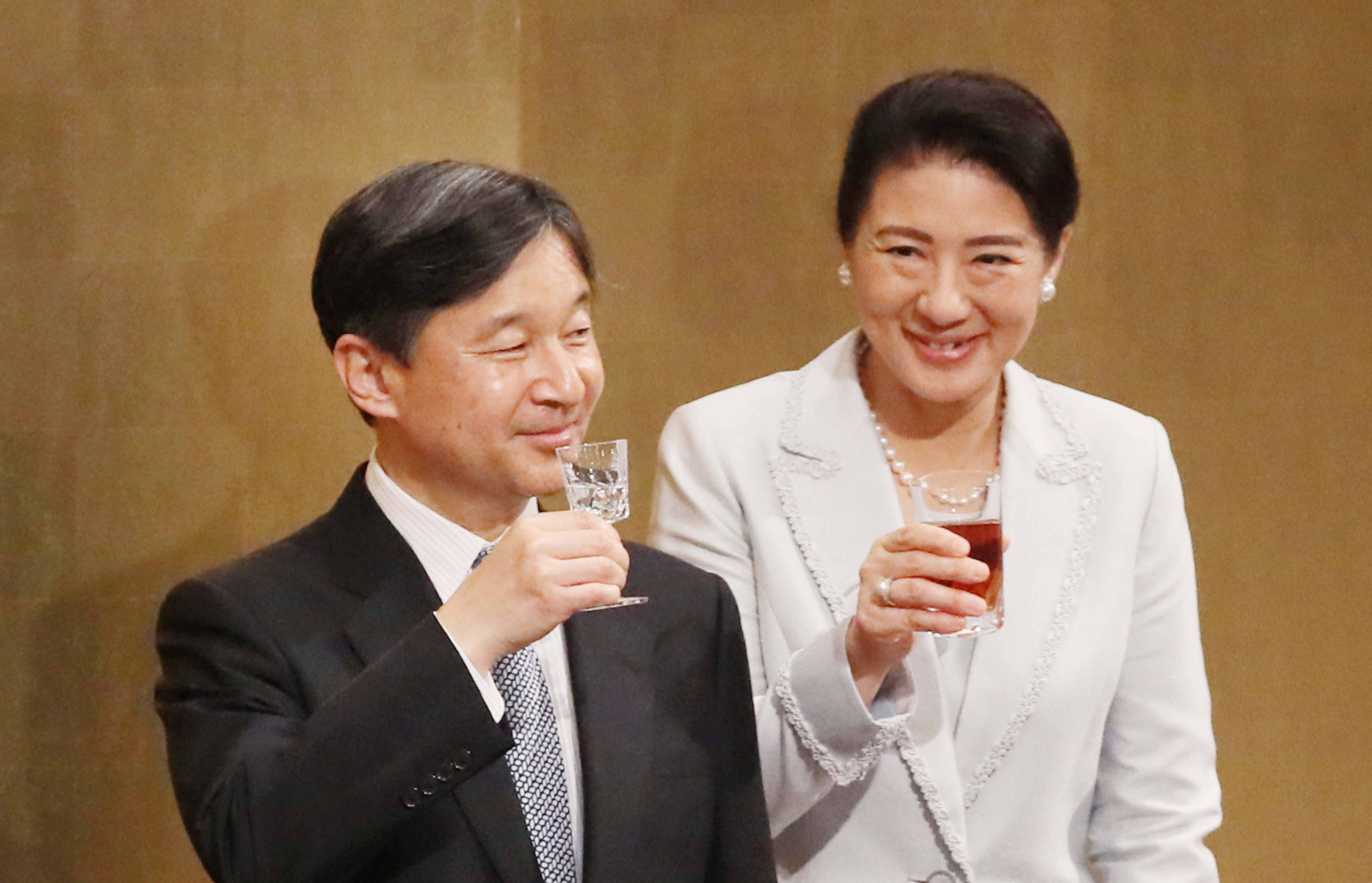 Japan's Emperor Naruhito and Empress Masako attend a reception of the tree-planting ceremony in Nagoya City, Aichi prefecture on June 1, 2019.