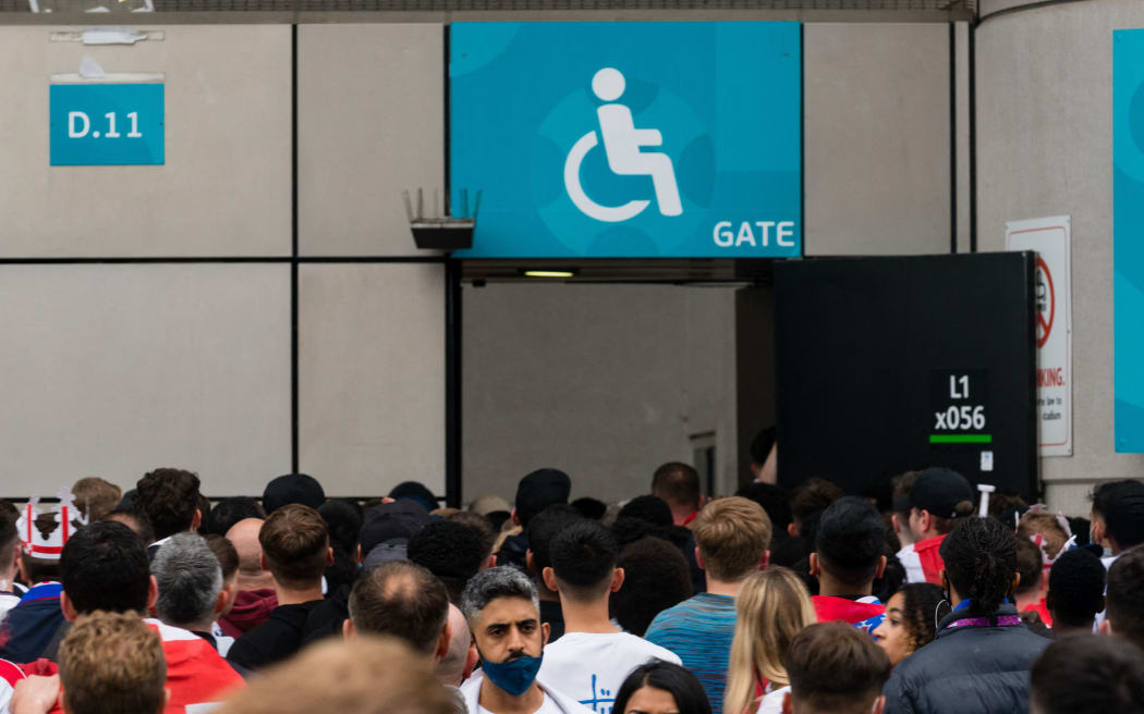 Football fans without the tickets managed to get through security checks at Wembley Stadium ahead of the UEFA Euro 2020 Final in London, Britain, 11 July 2021.