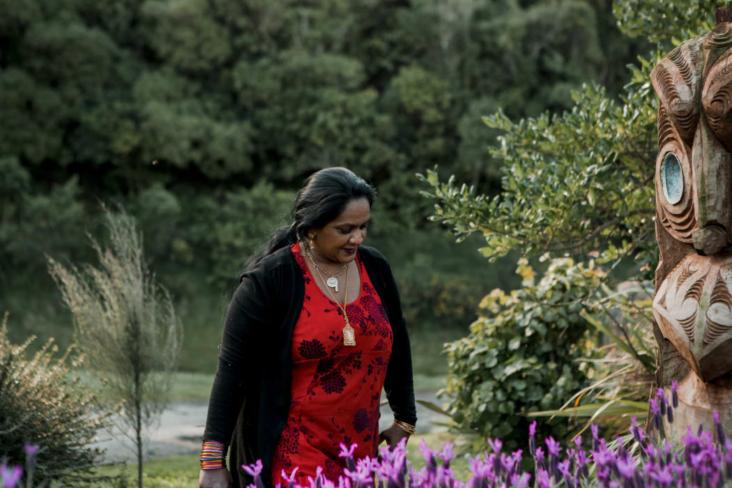 Halima Stewart at her ex-husband Bruce Stewart's grave at Tapu Te Ranga