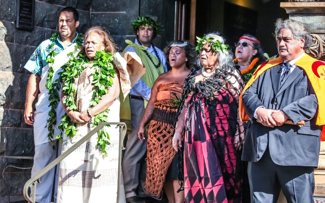 Ceremony at Hawaii's Bishop Museum welcoming the return of Captain Cook's feather cloak.
