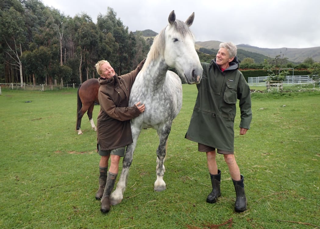 Karin Bos and Tineke van de Heide with one of their horses.